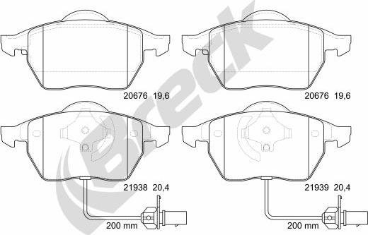 Breck 21938 00 701 10 - Komplet pločica, disk-kočnica parts5.com