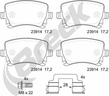 Breck 23914 00 704 10 - Sada brzdových destiček, kotoučová brzda parts5.com