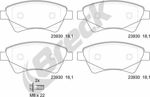 Breck 23930 00 702 00 - Комплект спирачно феродо, дискови спирачки parts5.com