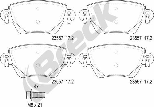 Breck 23557 00 704 10 - Komplet zavornih oblog, ploscne (kolutne) zavore parts5.com