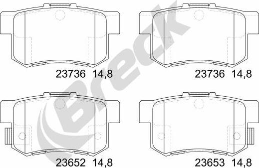 Breck 23652 00 704 00 - Тормозные колодки, дисковые, комплект parts5.com