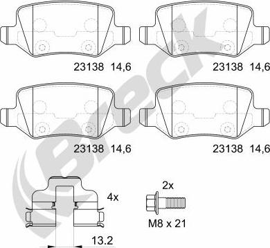 Breck 23138 00 704 00 - Komplet zavornih oblog, ploscne (kolutne) zavore parts5.com