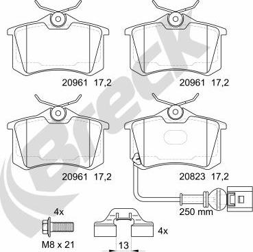 Breck 23823 10 704 10 - Sada brzdových destiček, kotoučová brzda parts5.com