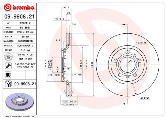 Brembo 09.9908.21 - Δισκόπλακα parts5.com