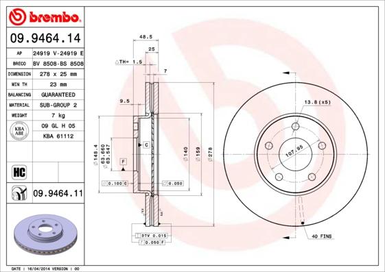 Brembo 09.9464.11 - Féktárcsa parts5.com