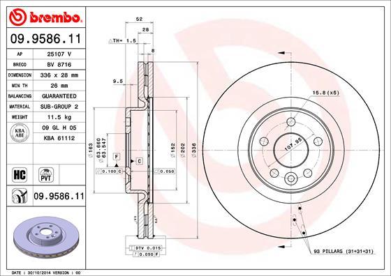 Brembo 09.9586.11 - Bremsscheibe parts5.com