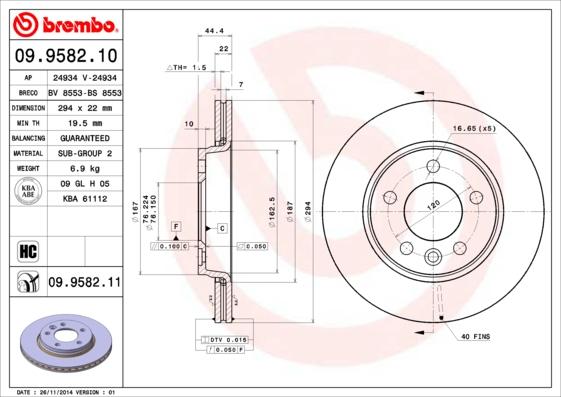 Brembo 09.9582.11 - Disc frana parts5.com