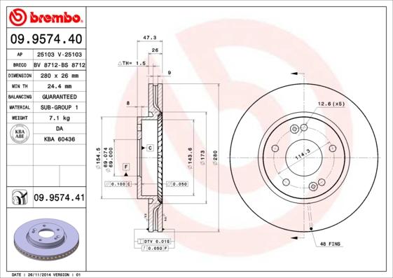 Brembo 09.9574.41 - Zavorni kolut parts5.com