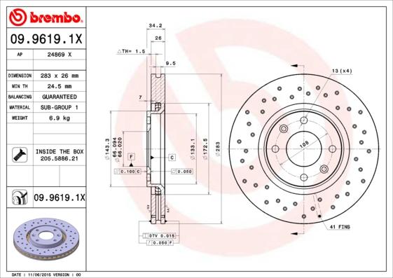 Brembo 09.9619.1X - Zavorni kolut parts5.com