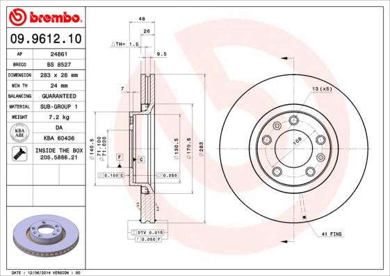 Brembo 09.9612.10 - Brake Disc parts5.com