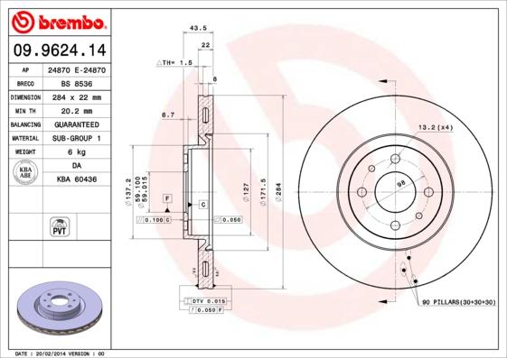 Brembo 09.9624.14 - Disc frana parts5.com