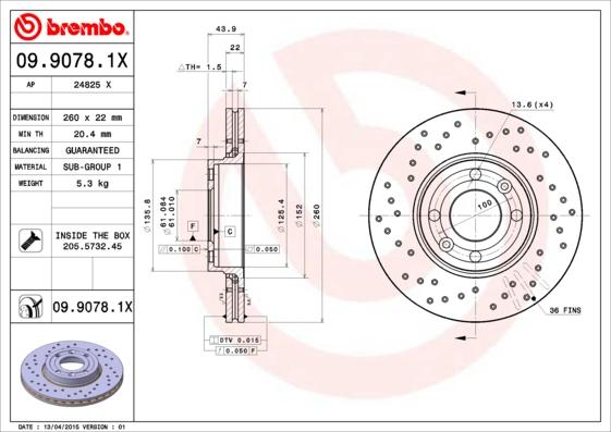 Brembo 09.9078.1X - Disc frana parts5.com