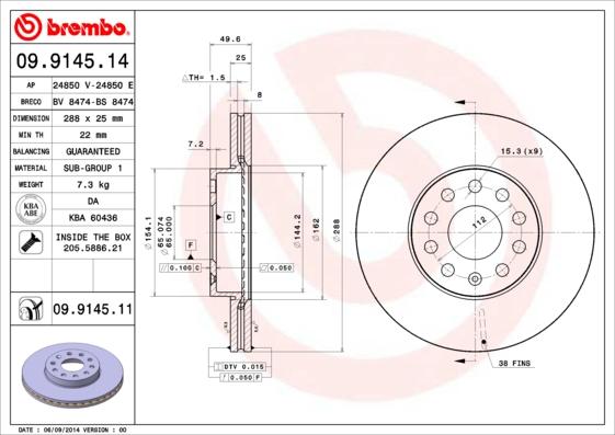 Brembo 09.9145.11 - Zavorni kolut parts5.com