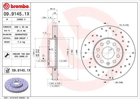 Brembo 09.9145.1X - Disc frana parts5.com