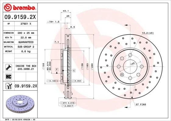 Brembo 09.9159.2X - Disc frana parts5.com