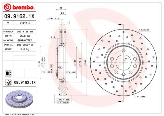 Brembo 09.9162.1X - Disc frana parts5.com