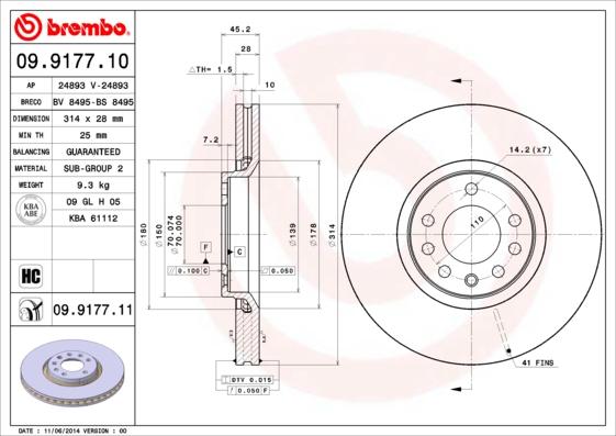 Brembo 09.9177.11 - Disc frana parts5.com