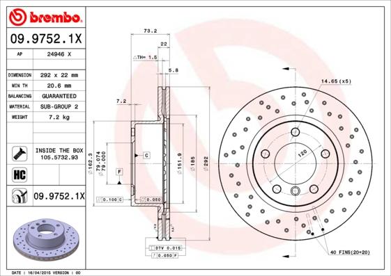 Brembo 09.9752.1X - Disc frana parts5.com