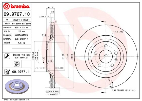 Brembo 09.9767.11 - Disc frana parts5.com