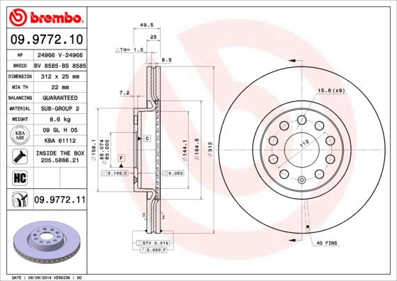 Brembo 09.9772.11 - Тормозной диск parts5.com