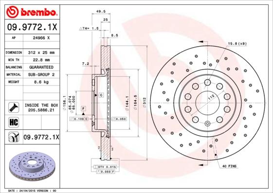 Brembo 09.9772.1X - Bremsscheibe parts5.com