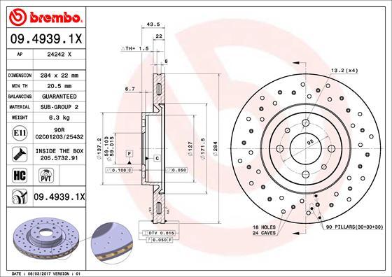 Brembo 09.4939.1X - Disc frana parts5.com