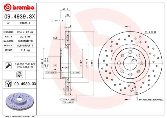 Brembo 09.4939.3X - Disco de freno parts5.com