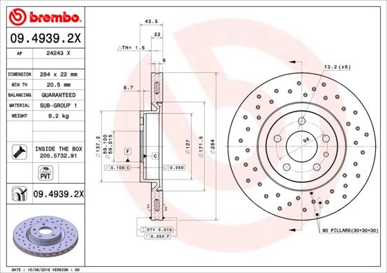 Brembo 09.4939.2X - Disc frana parts5.com