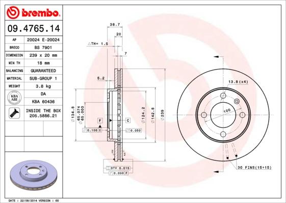 Brembo 09.4765.14 - Disc frana parts5.com