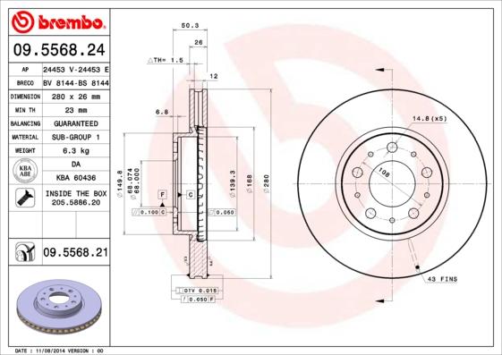 Brembo 09.5568.21 - Piduriketas parts5.com