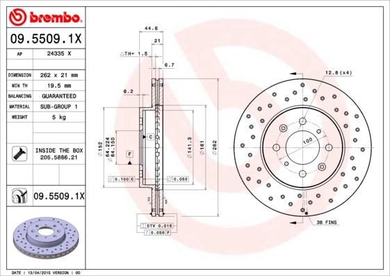 Brembo 09.5509.1X - Fren diski parts5.com