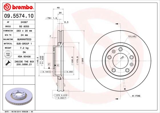 Brembo 09.5574.10 - Brake Disc parts5.com