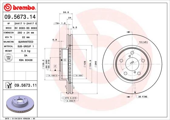 Brembo 09.5673.11 - Disc frana parts5.com