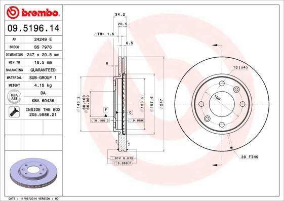 Brembo 09.5196.11 - Тормозной диск parts5.com