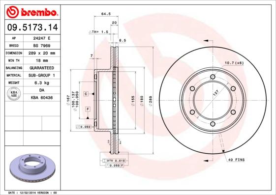 Brembo 09.5173.14 - Δισκόπλακα parts5.com