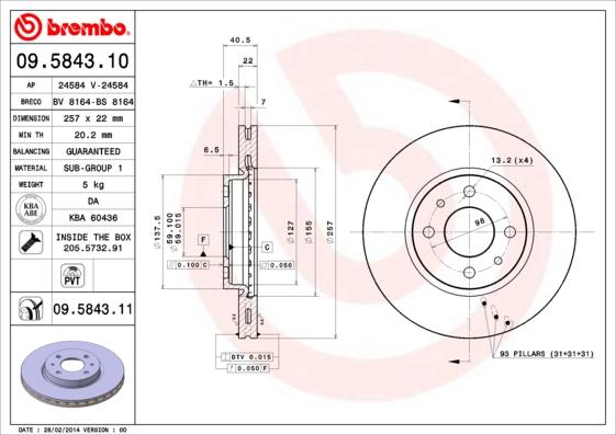 Brembo 09.5843.11 - Disco de freno parts5.com