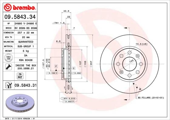 Brembo 09.5843.31 - Disco de freno parts5.com