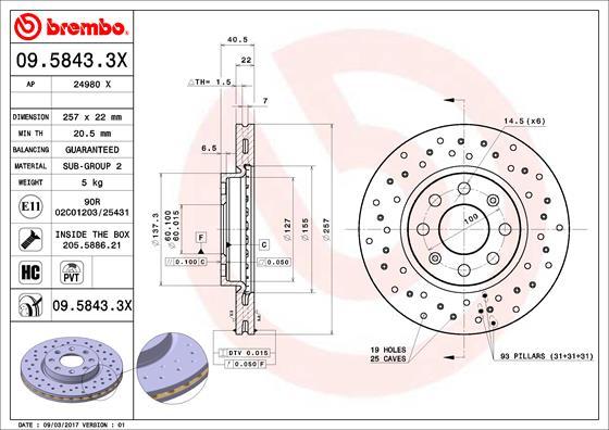 Brembo 09.5843.3X - Disco de freno parts5.com