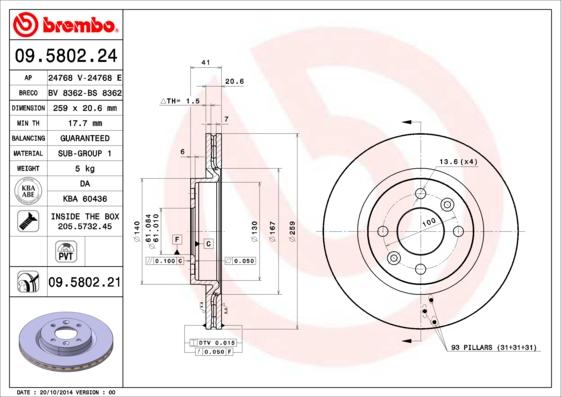 Brembo 09.5802.21 - Brzdový kotouč parts5.com