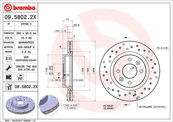 Brembo 09.5802.2X - Disc frana parts5.com