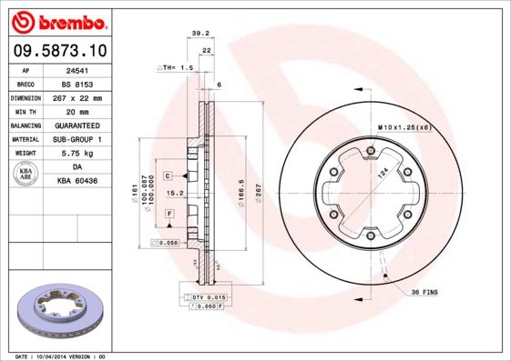 Brembo 09.5873.10 - Brake Disc parts5.com