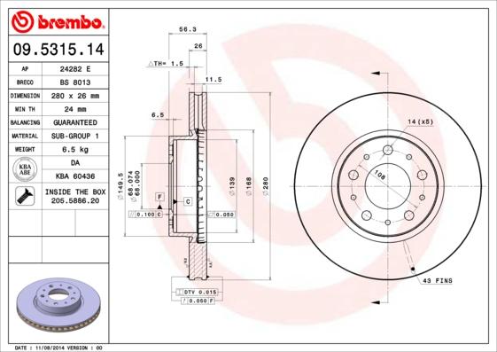 Brembo 09.5315.14 - Disc frana parts5.com