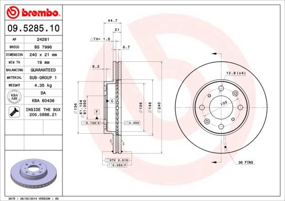 Brembo 09.5285.11 - Fren diski parts5.com