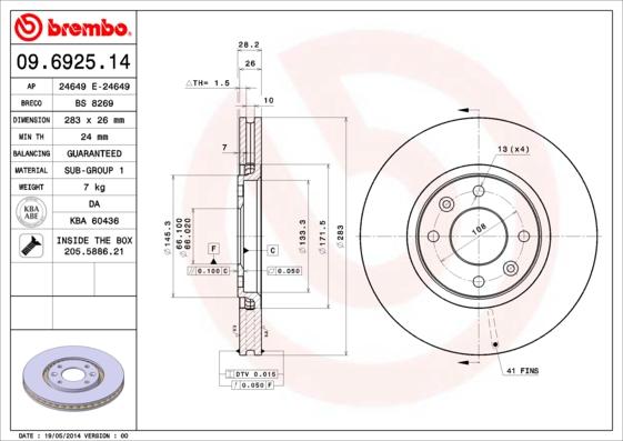 Brembo 09.6925.14 - Piduriketas parts5.com