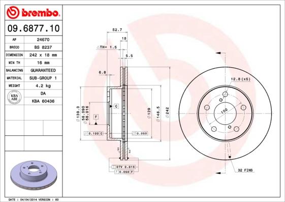 Brembo 09.6877.10 - Disc frana parts5.com