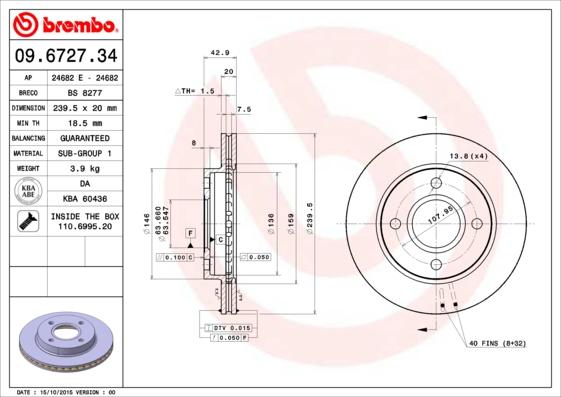 Brembo 09.6727.34 - Brake Disc parts5.com