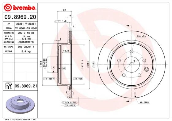 Brembo 09.8969.21 - Disc frana parts5.com