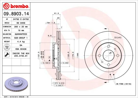 Brembo 09.8903.14 - Disc frana parts5.com