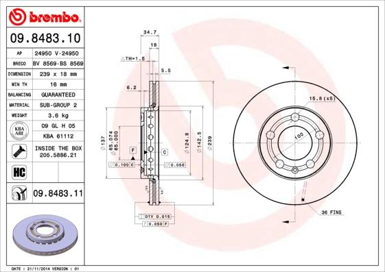 Brembo 09.8483.11 - Disc frana parts5.com