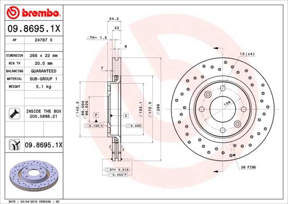 Brembo 09.8695.1X - Brake Disc parts5.com